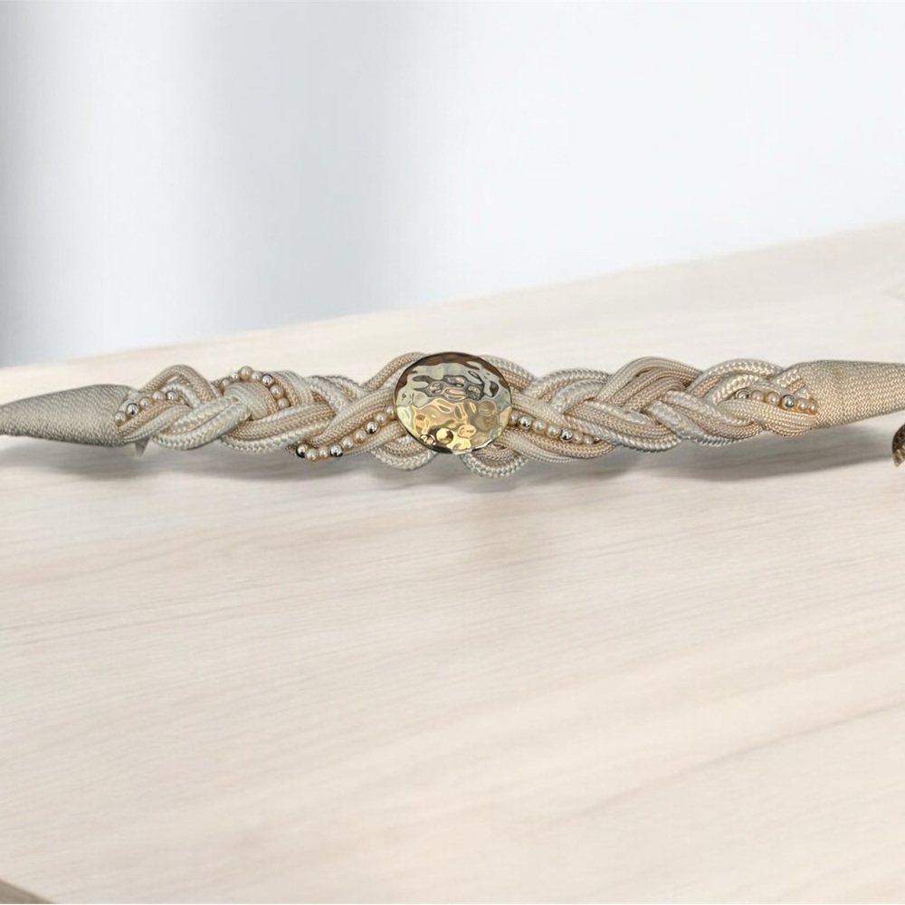 Gold and Cream Braided Belt with Elegant Design